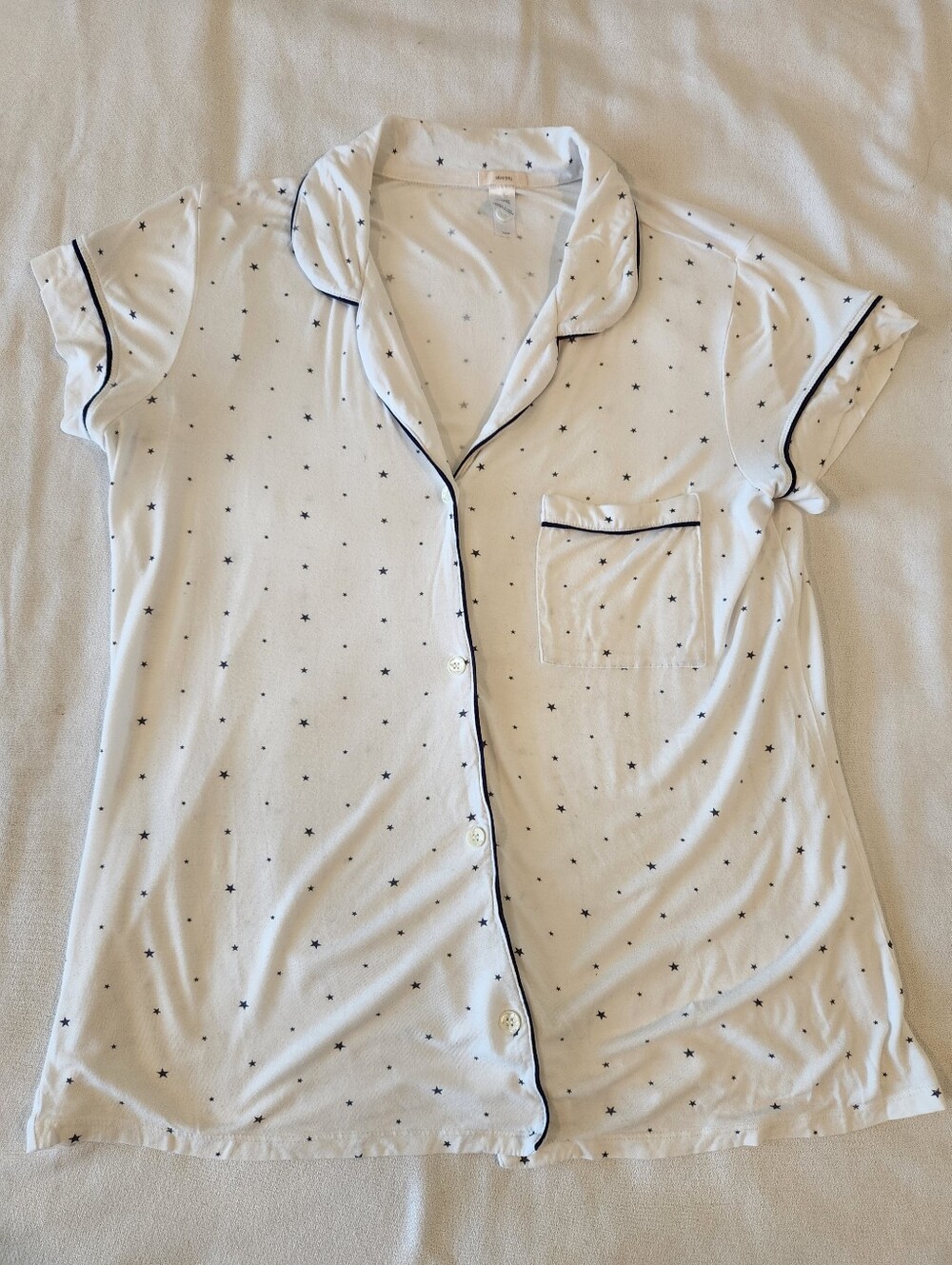Eberjey Short Sleeve Pajama Top Size Medium Navy White Stars Viscose Blend